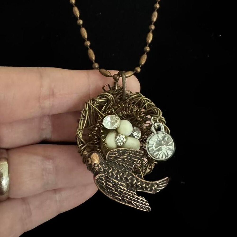 Whimsical Boho handmade nest necklace.